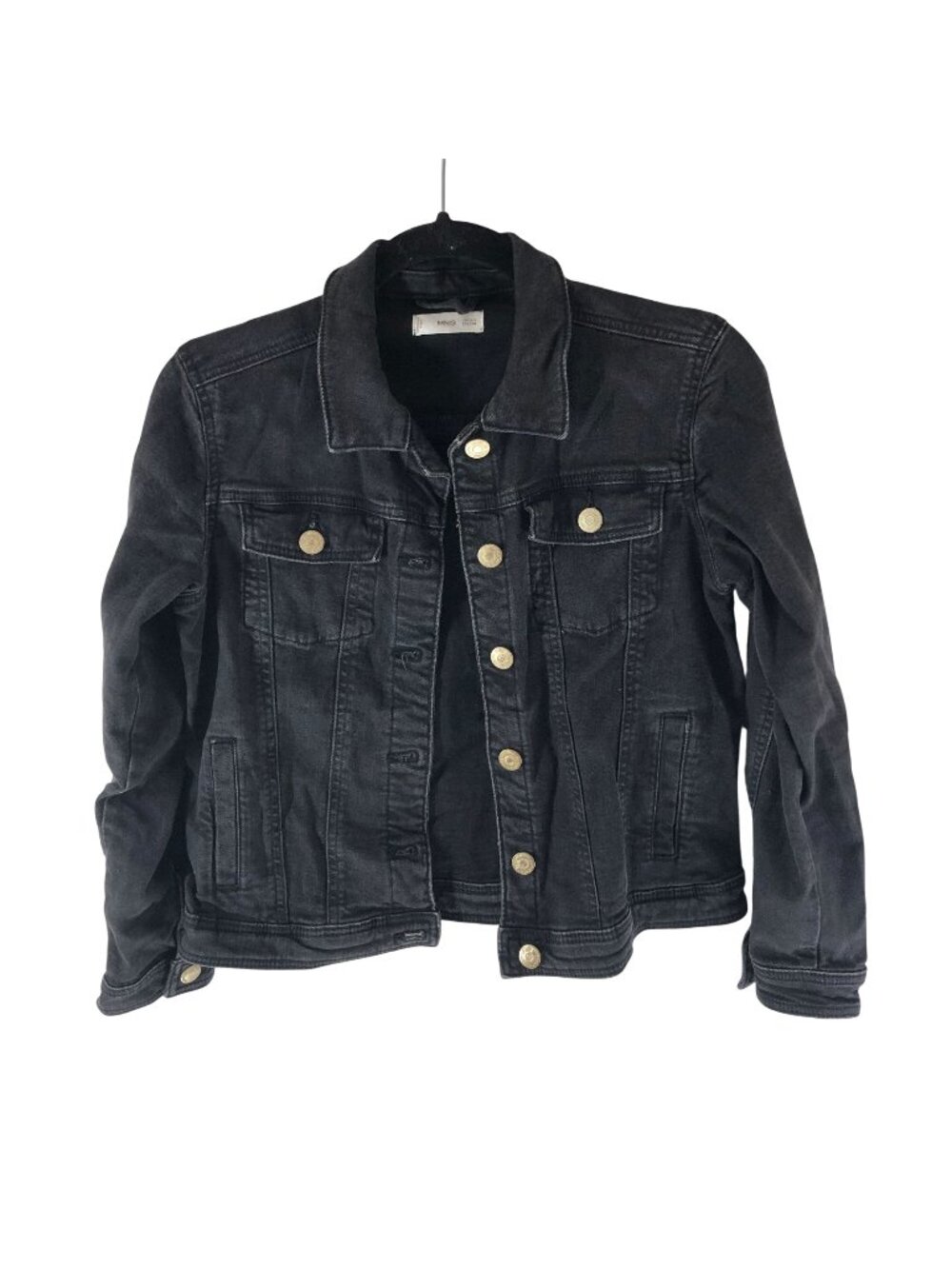 MNG Mango Girls Denim Jacket Button Front Stretch Black 11-12
